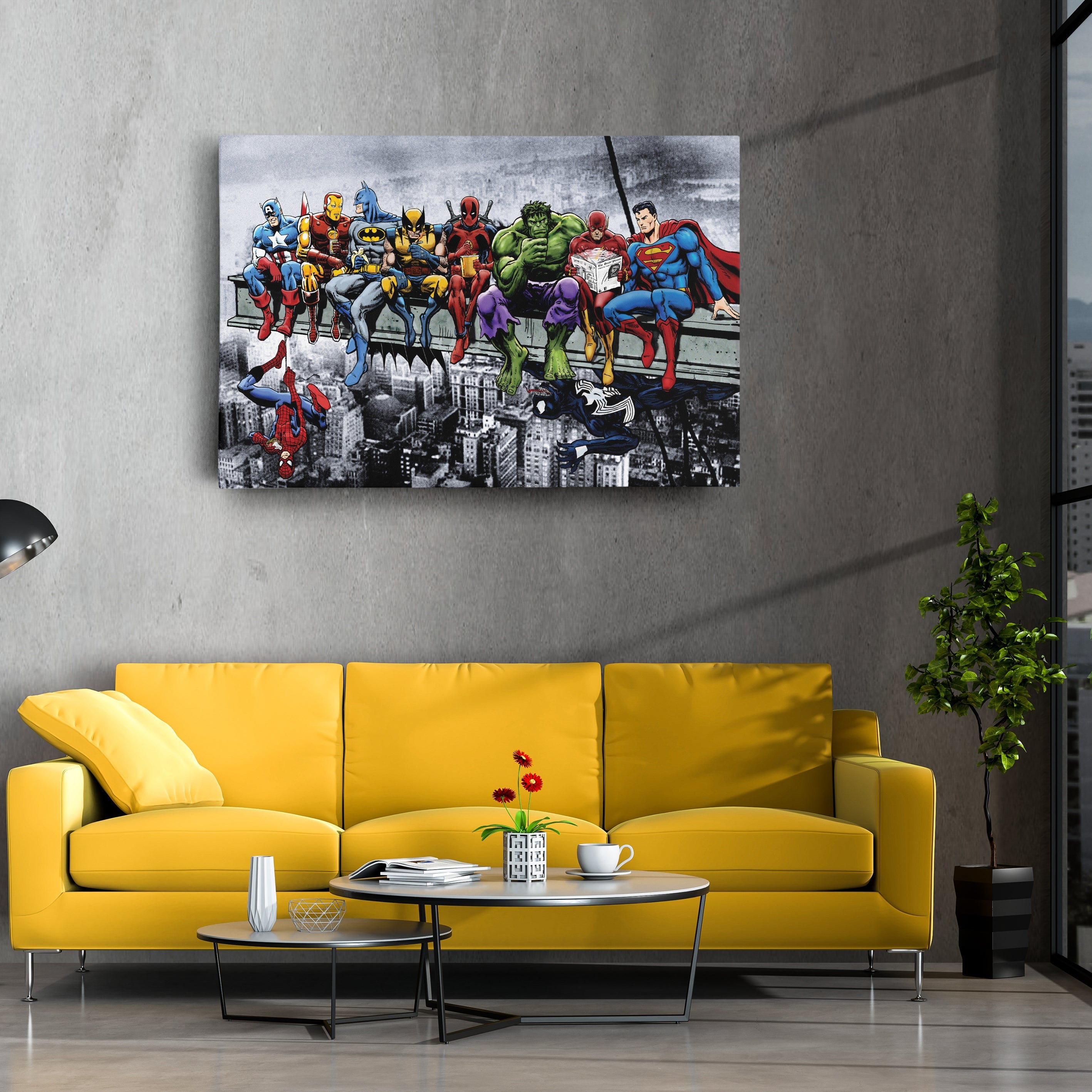 Superheroes Skyscraper Canvas Wall Art – Marvel & DC Kids Room Decor