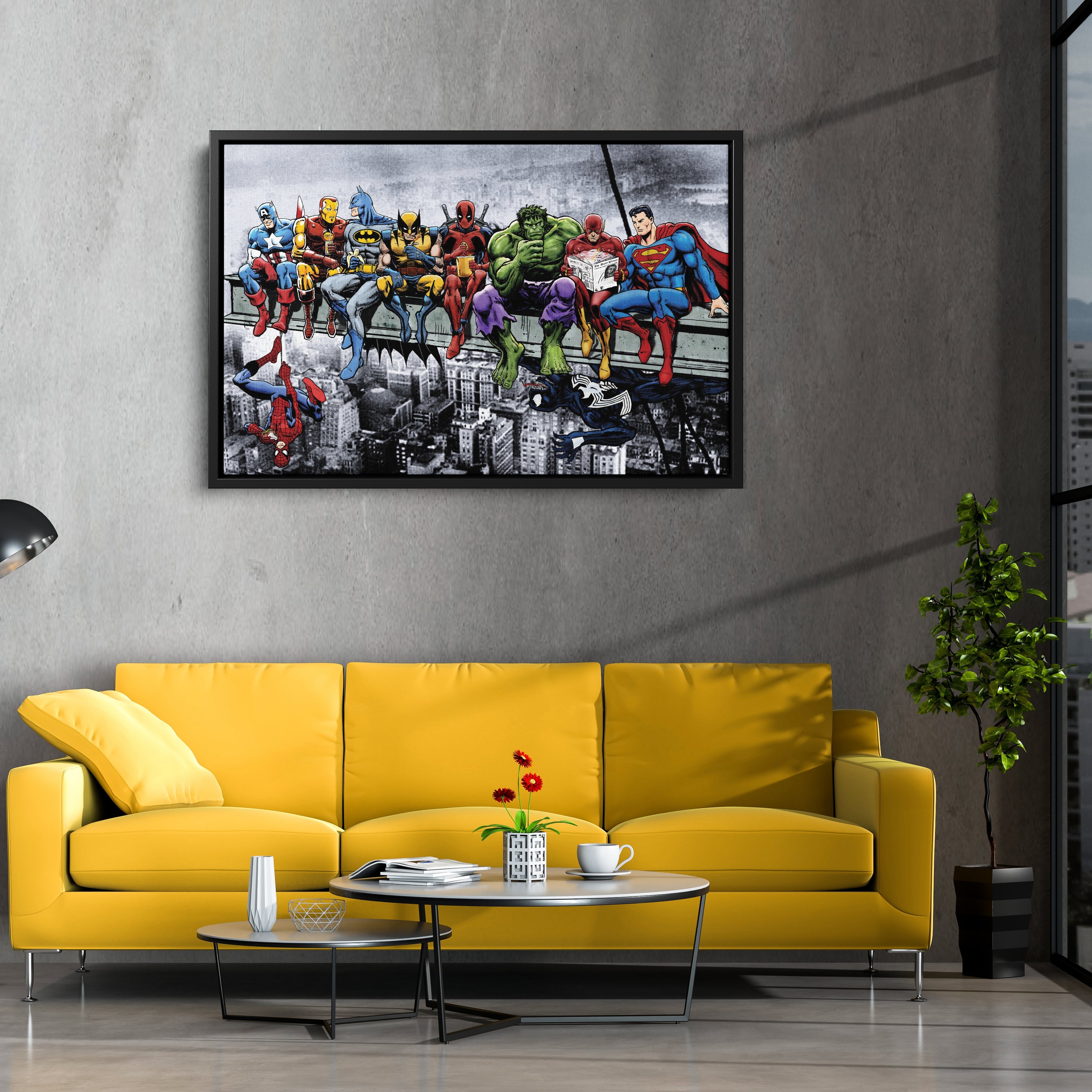 Superheroes Skyscraper Canvas Wall Art – Marvel & DC Kids Room Decor
