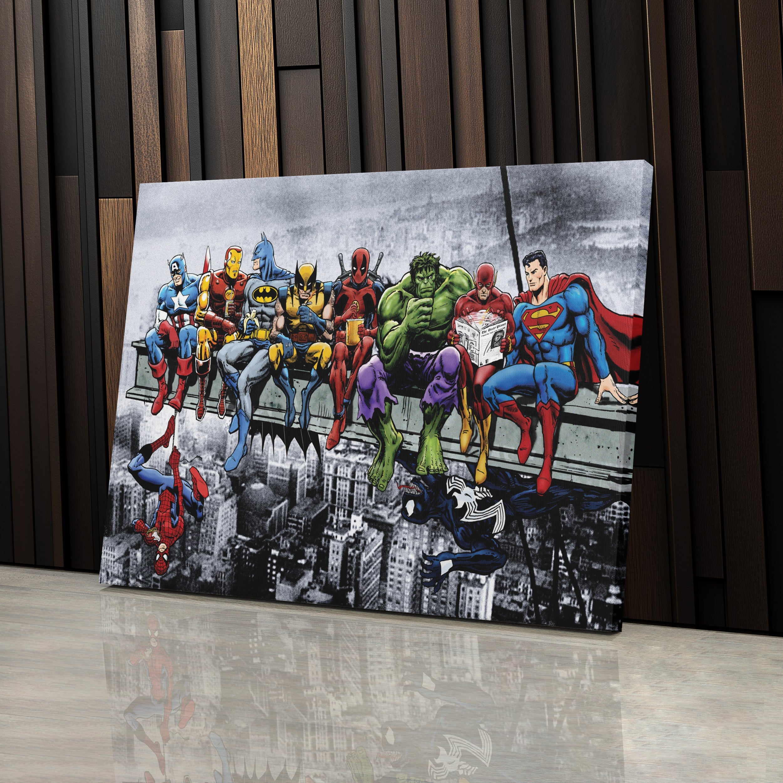 Superheroes Skyscraper Canvas Wall Art – Marvel & DC Kids Room Decor
