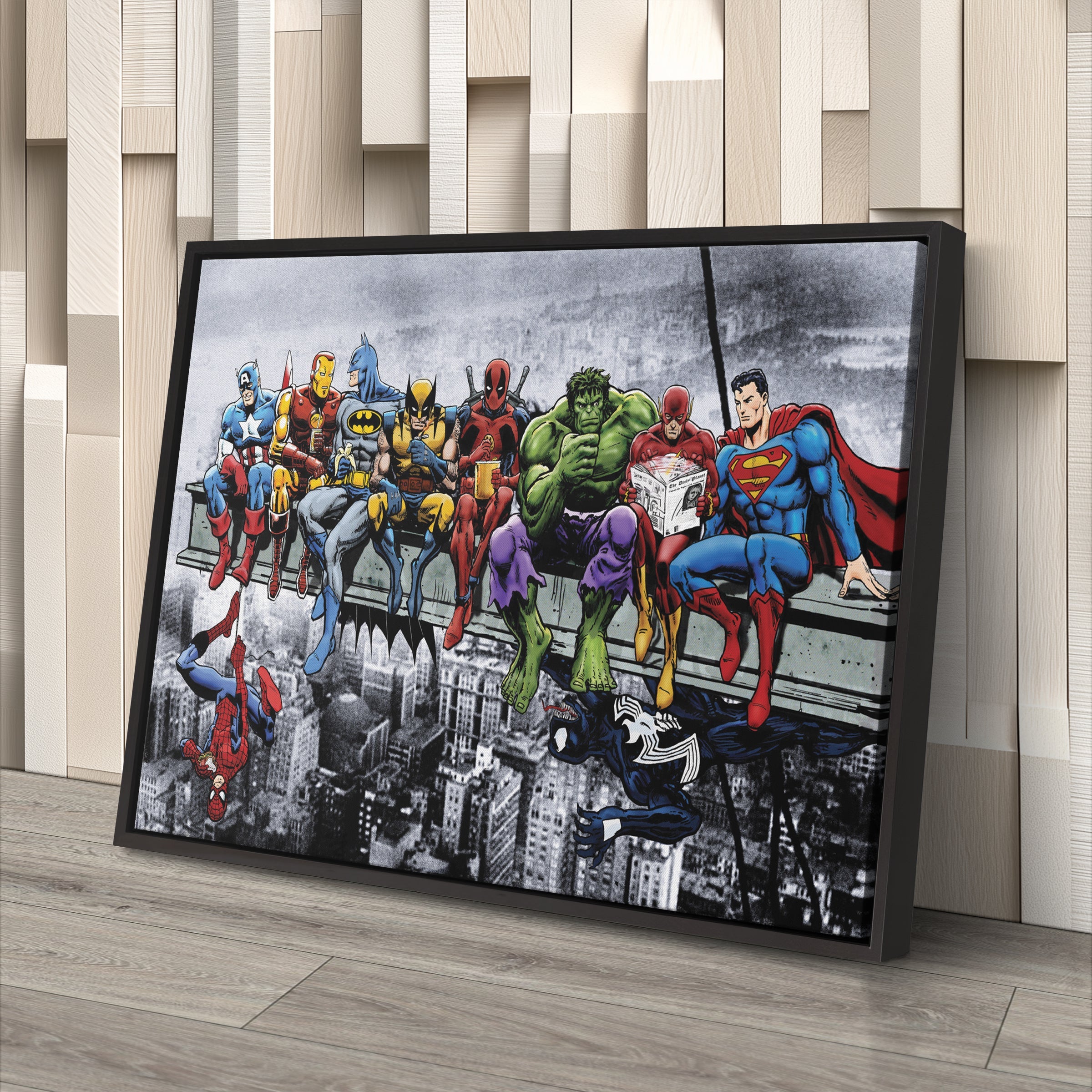 Superheroes Skyscraper Canvas Wall Art – Marvel & DC Kids Room Decor