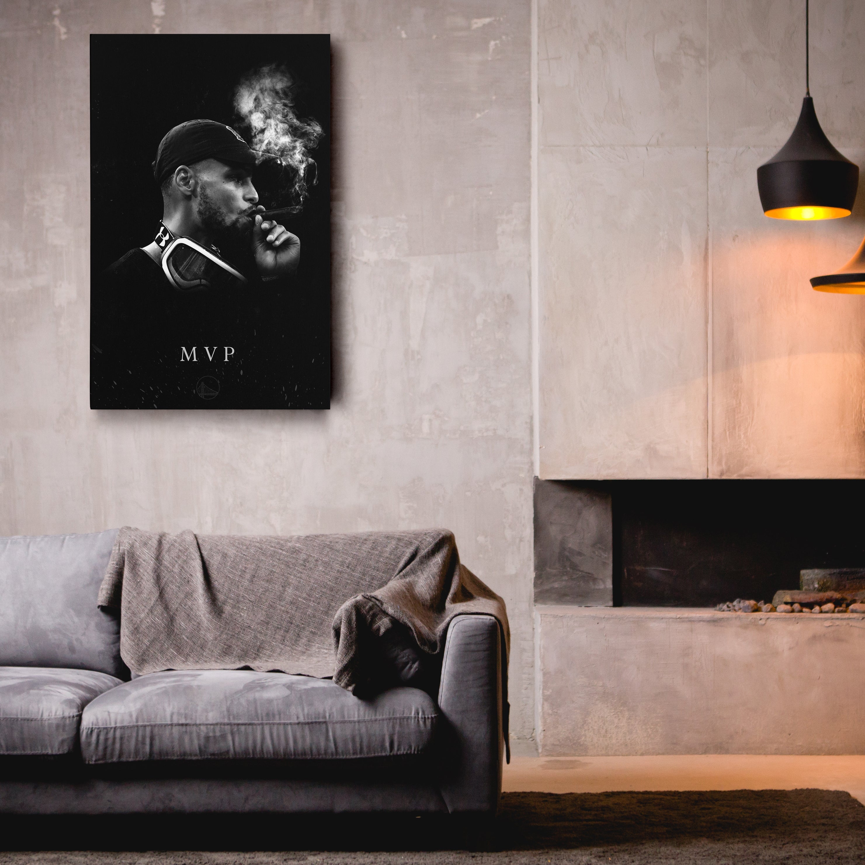 Stephen Curry Cigar Canvas Wall Art – NBA Champion Sports Decor